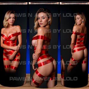 Sydney Sweeney wrapped in Red Ribbon Sexy Cup Mug Tumbler 20oz